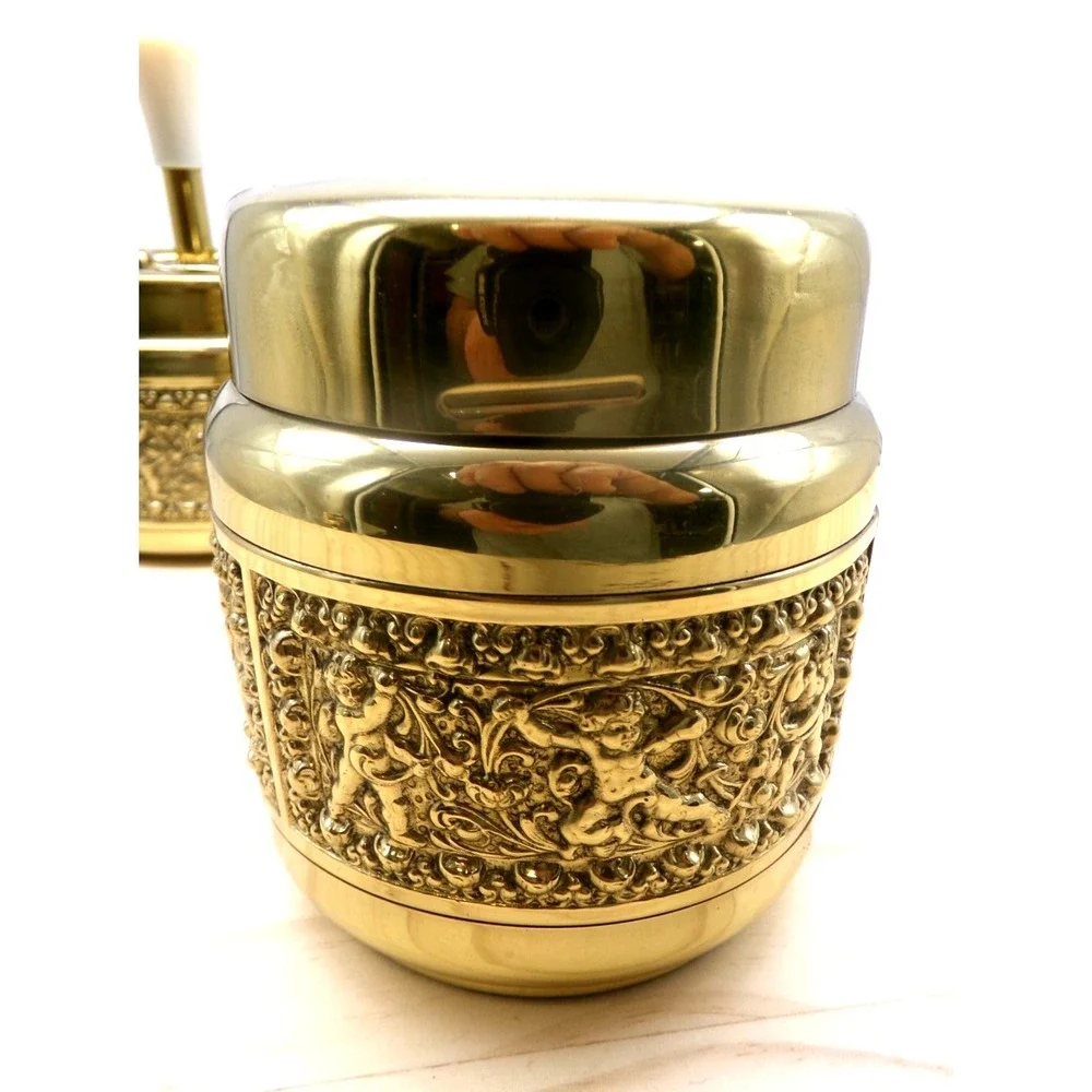 Erhard & Sohne Germany Brass Smokers Set Ashtray Lighter Cigarette Dispenser Vtg